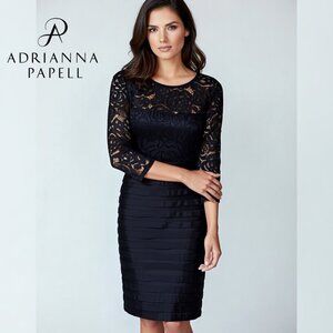 ADRIANNA PAPELL Black Lace Sheath Dress Banded Bodycon Wedding Guest 6